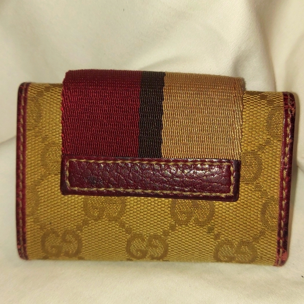 GUCCI SHERRY LINE GG Logo Canvas   Key Case Rare Burgundy Brown Cream Colorway. - Picture 2 of 9